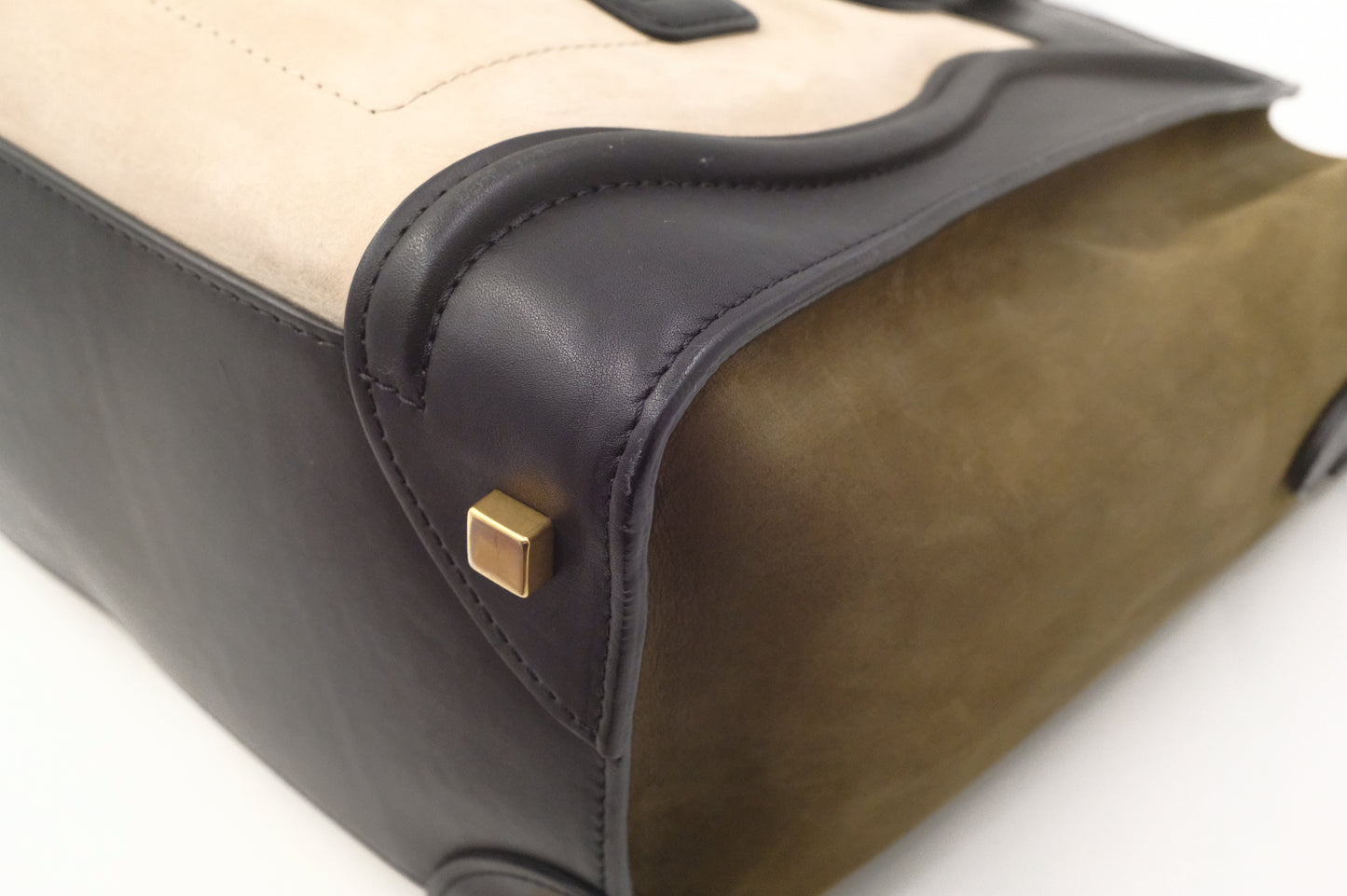 Celine Mini Luggage Tricolor in Beige, Black and Kaki Green Leather