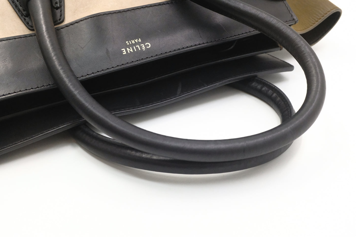 Celine Mini Luggage Tricolor in Beige, Black and Kaki Green Leather