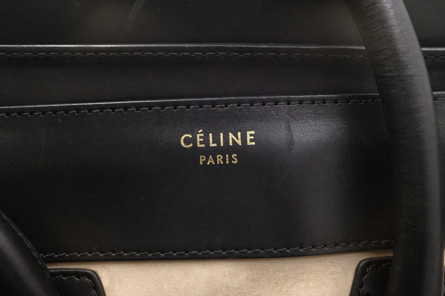 Celine Mini Luggage Tricolor in Beige, Black and Kaki Green Leather
