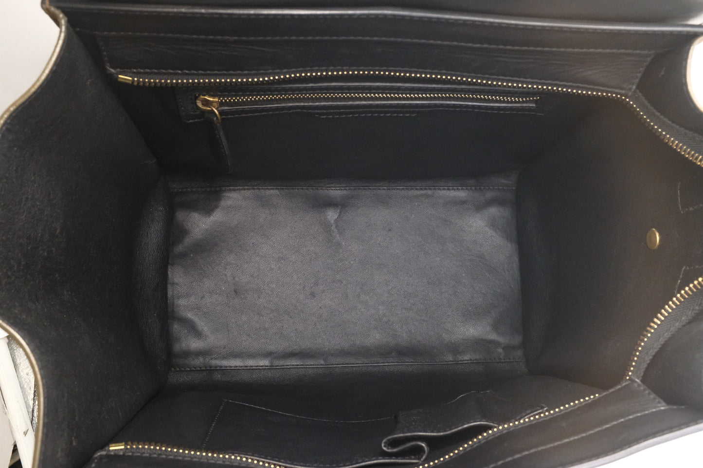 Celine Mini Luggage Tricolor in Beige, Black and Kaki Green Leather