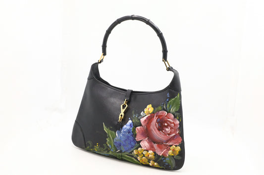 Gucci Jackie Shoulder Bag in Floral Black Leather