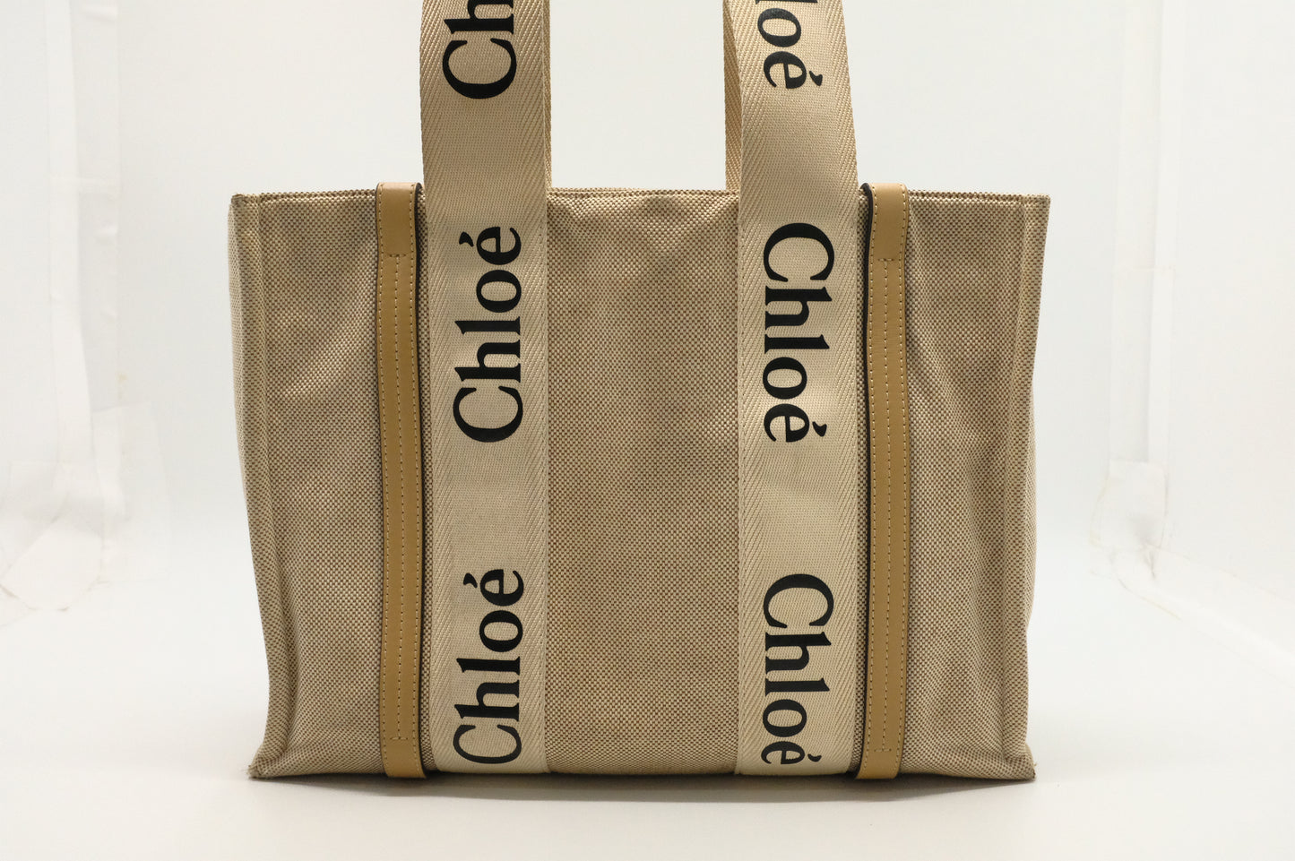 Chloe Woody Medium Tote in Beige Canvas