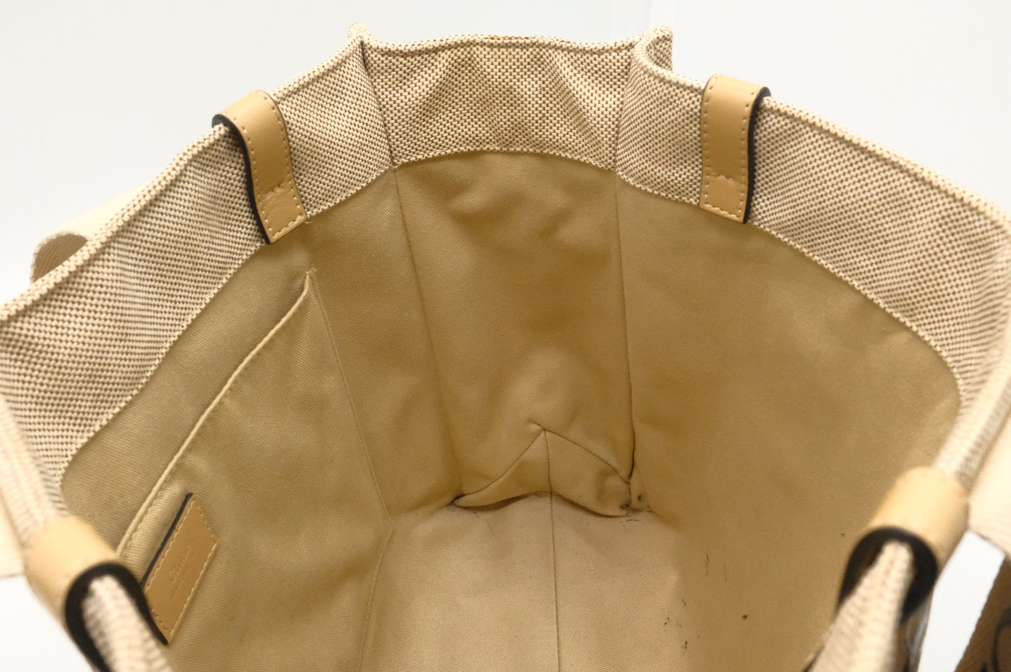 Chloe Woody Medium Tote in Beige Canvas
