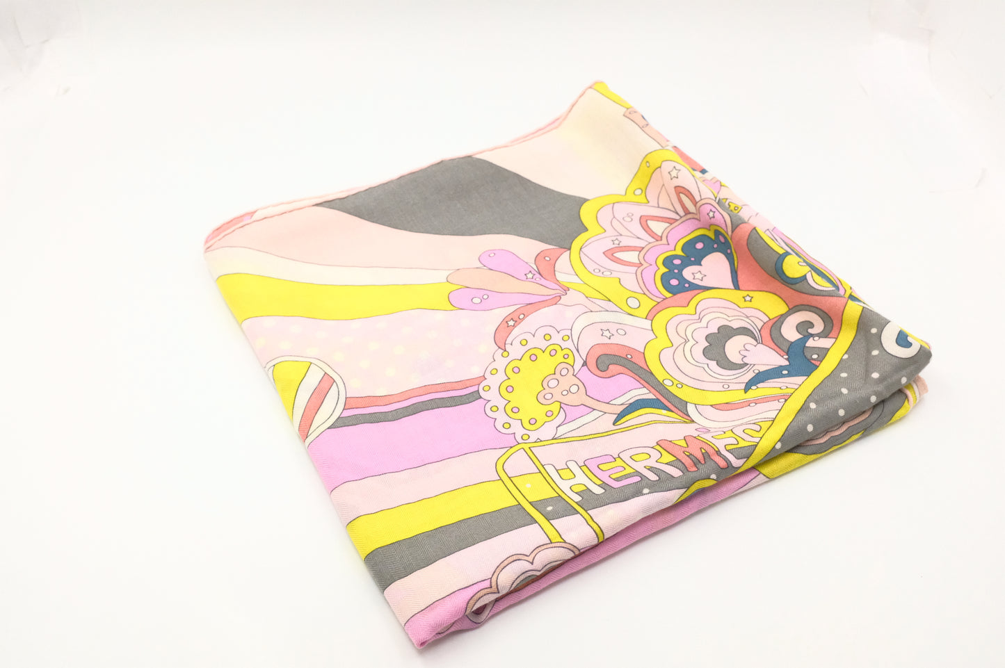 Hermes 'Faubourg Rainbow' Carre 140 in Pink Cashmere and Silk