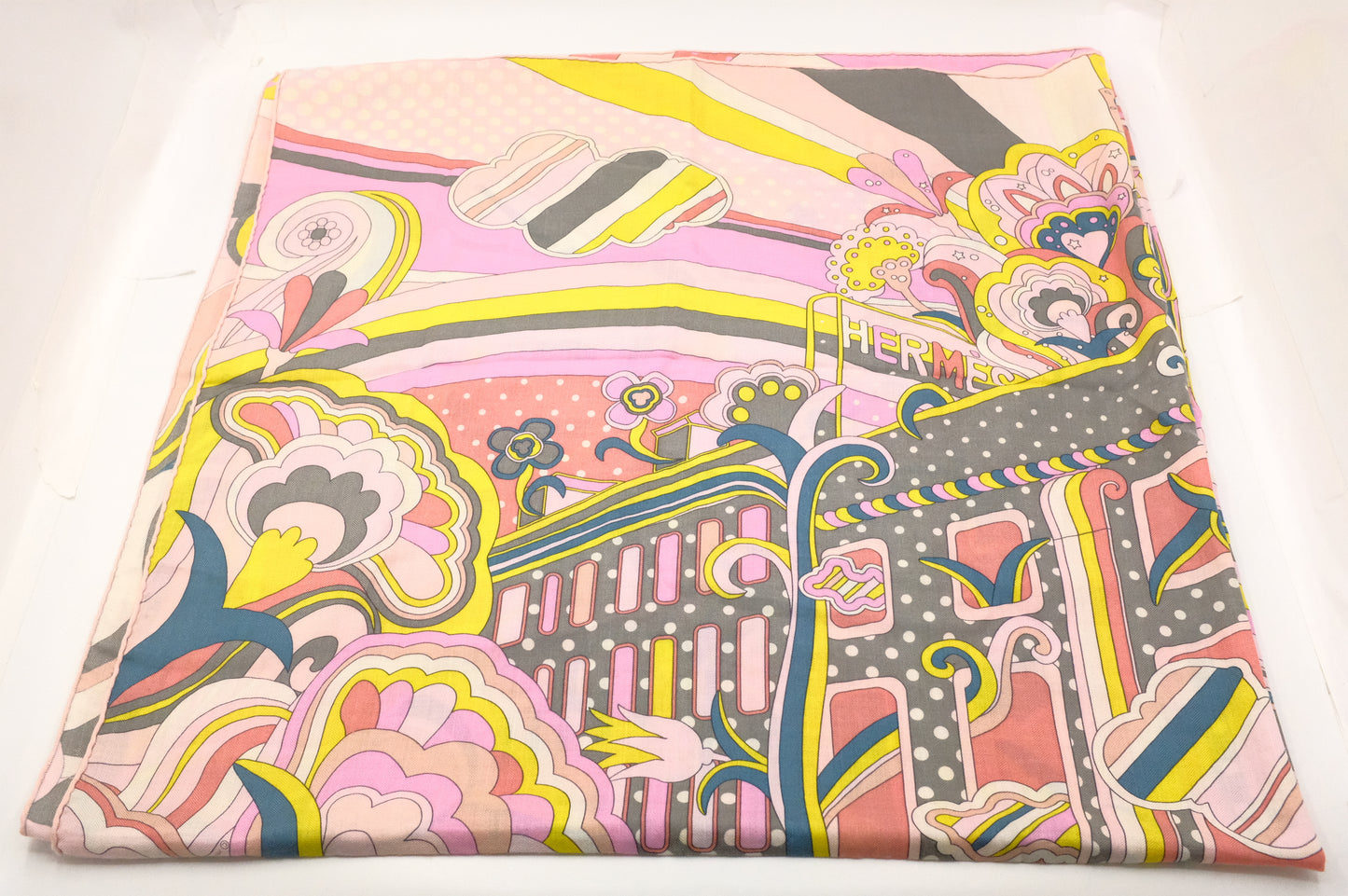 Hermes 'Faubourg Rainbow' Carre 140 in Pink Cashmere and Silk