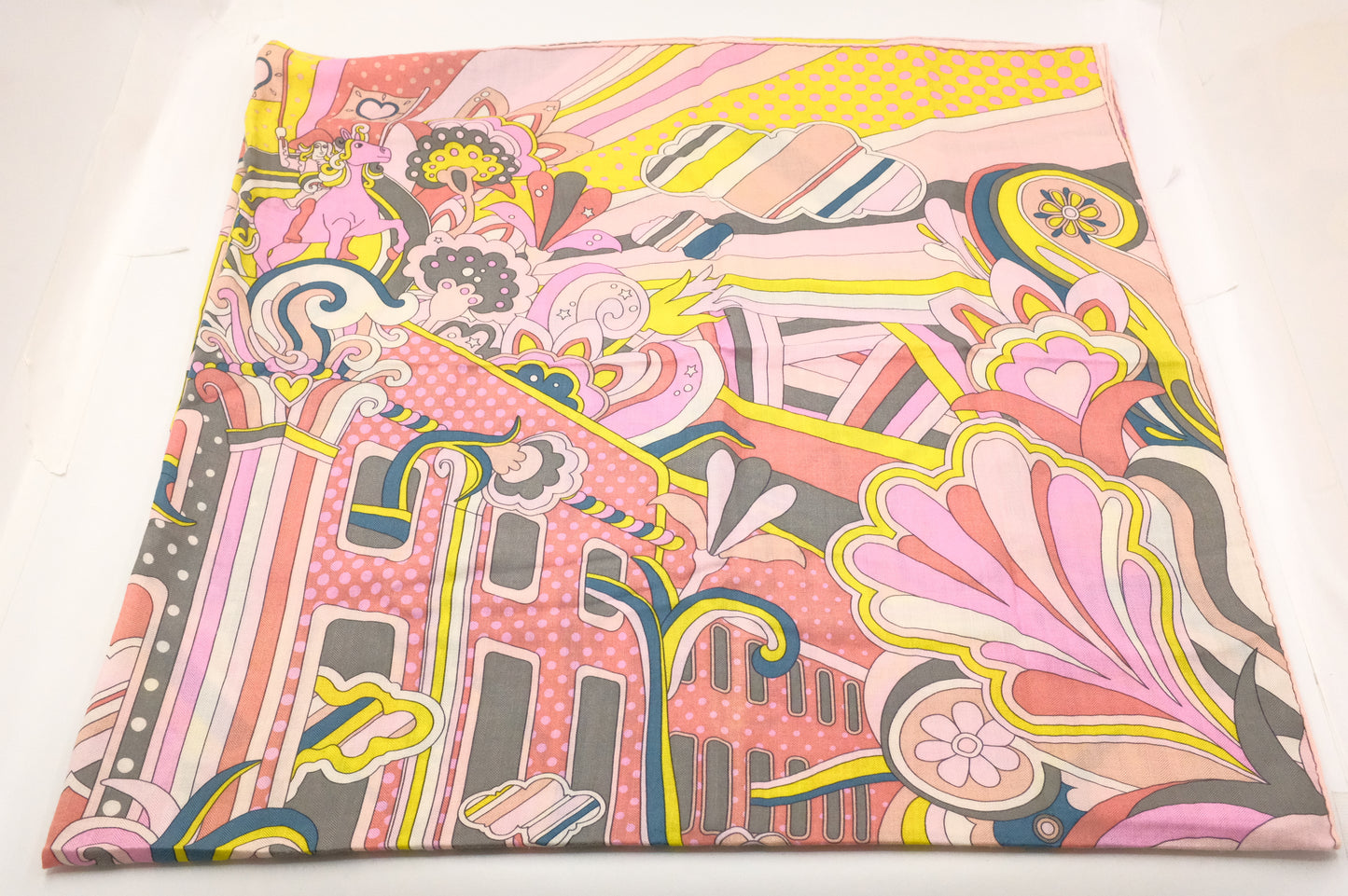 Hermes 'Faubourg Rainbow' Carre 140 in Pink Cashmere and Silk