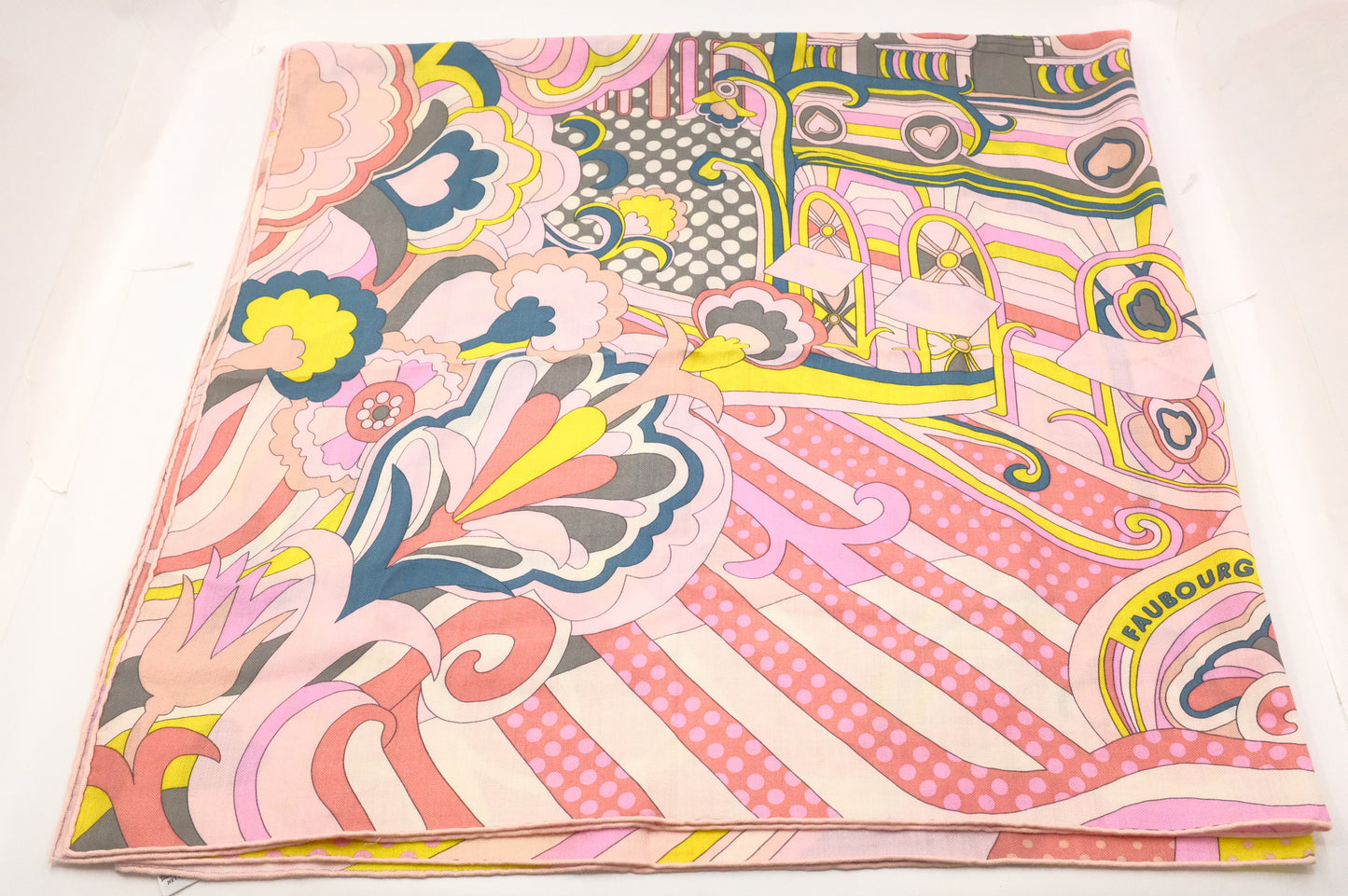 Hermes 'Faubourg Rainbow' Carre 140 in Pink Cashmere and Silk