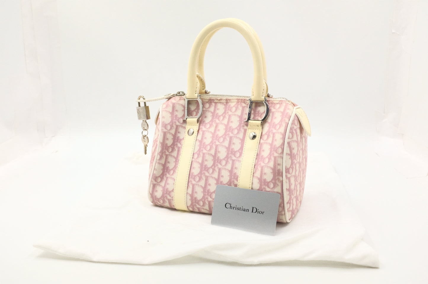 Dior Small Boston Bag in Pink Oblique Coated Canvas