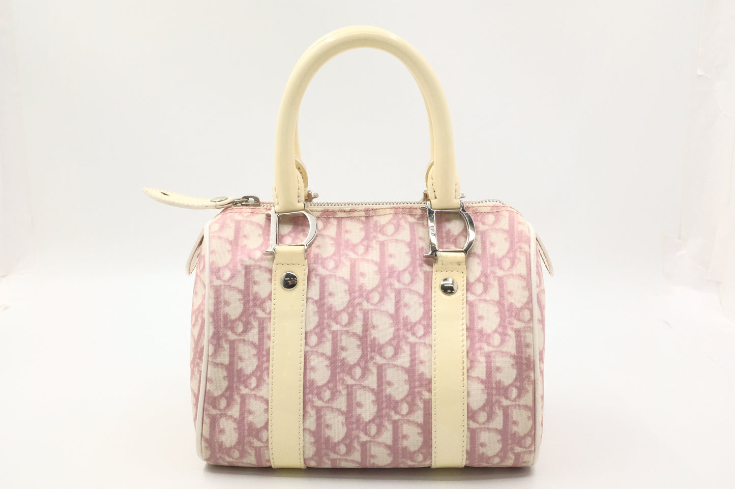 Dior Small Boston Bag in Pink Oblique Coated Canvas