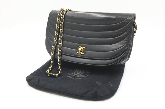 Chanel Half Moon Flap in Black Lambskin Leather