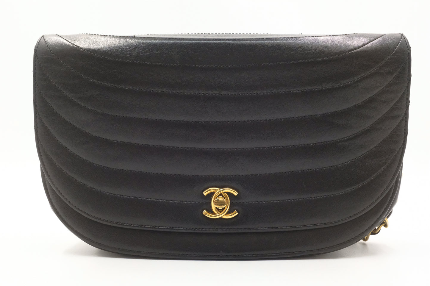 Chanel Half Moon Flap in Black Lambskin Leather