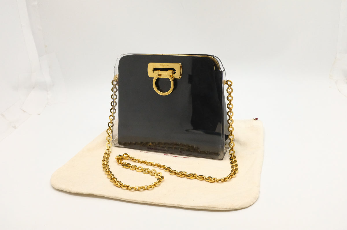 Ferragamo Gancini Shoulder Bag in Acrylic & Black Canvas