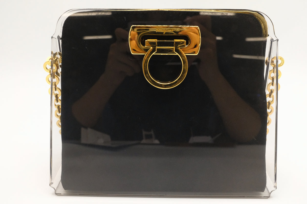 Ferragamo Gancini Shoulder Bag in Acrylic & Black Canvas