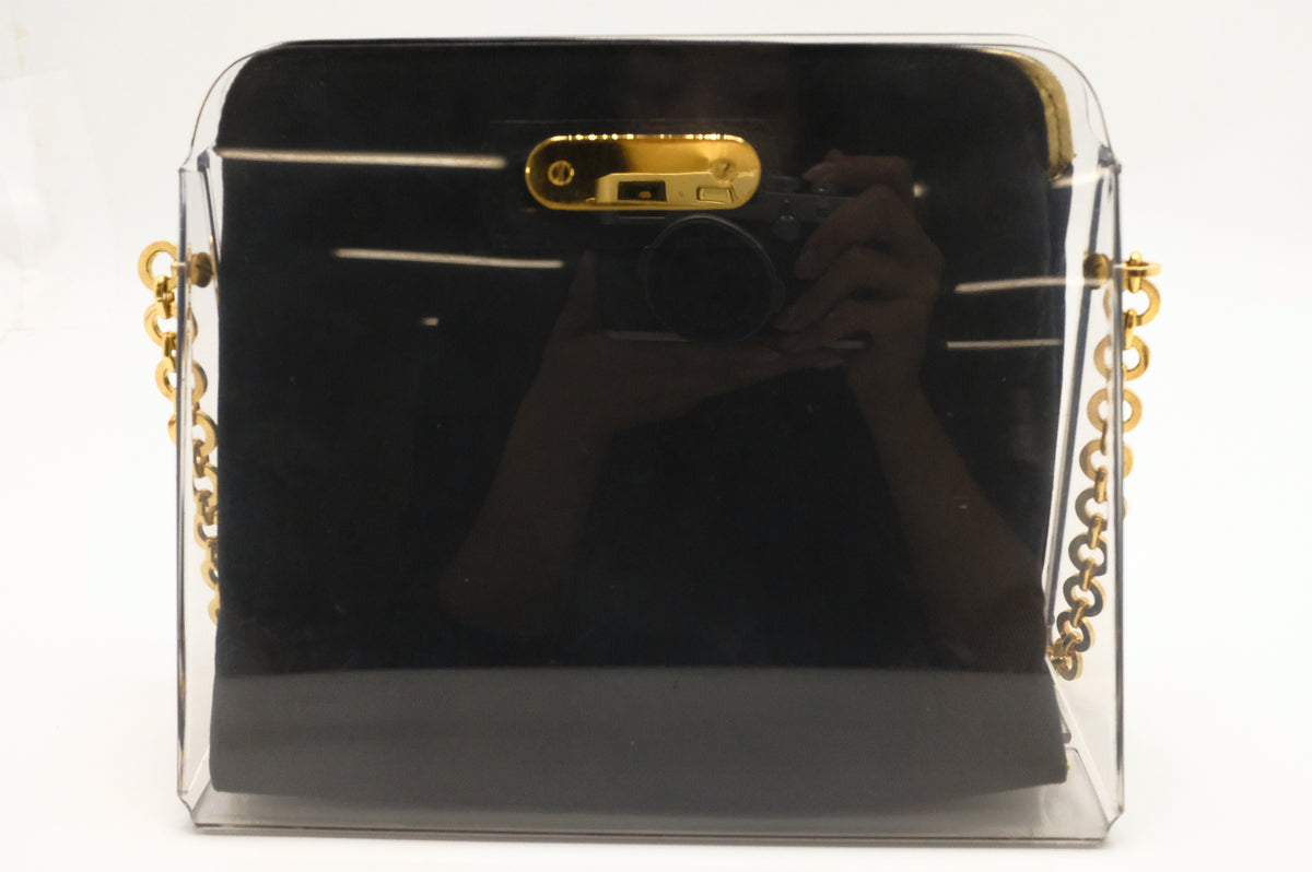 Ferragamo Gancini Shoulder Bag in Acrylic & Black Canvas
