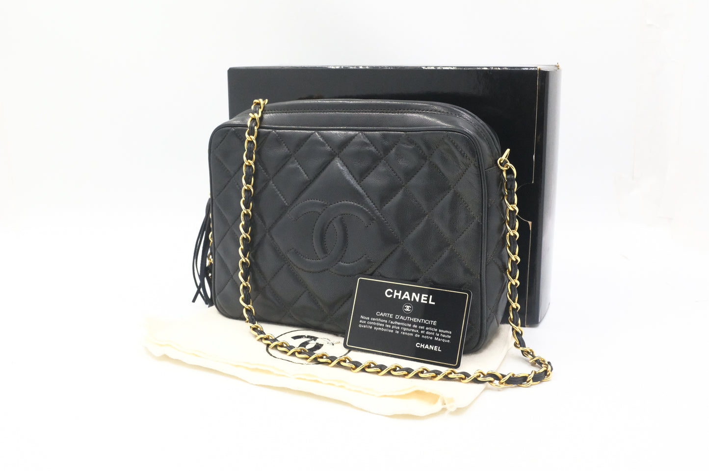 Chanel Chain Camera Bag in Black Lambskin Leather
