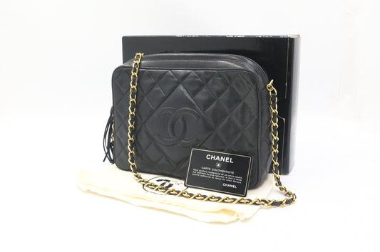 Chanel Chain Camera Bag in Black Lambskin Leather