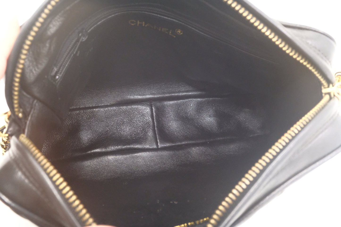 Chanel Chain Camera Bag in Black Lambskin Leather