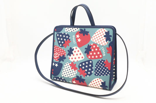 Gucci Children's Crossbody Tote in Strawberry Star Coated Canvas