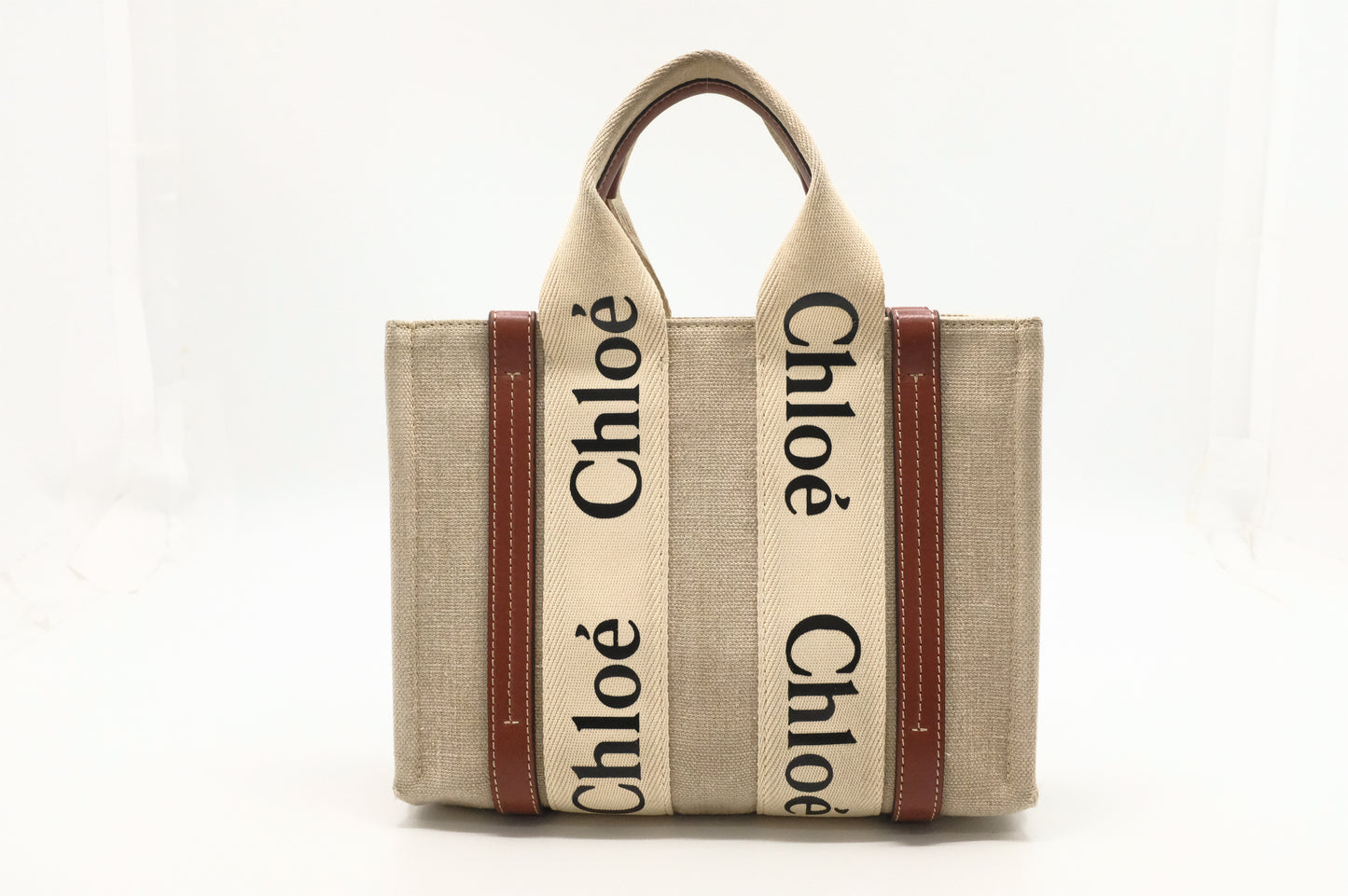 Chloe Woody Small 2-Way Tote in Beige Canvas