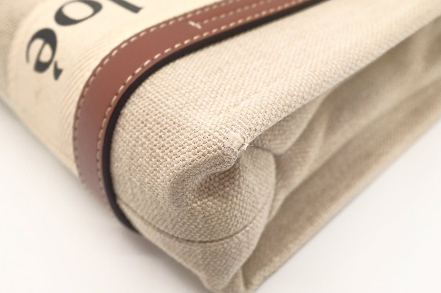 Chloe Woody Small 2-Way Tote in Beige Canvas