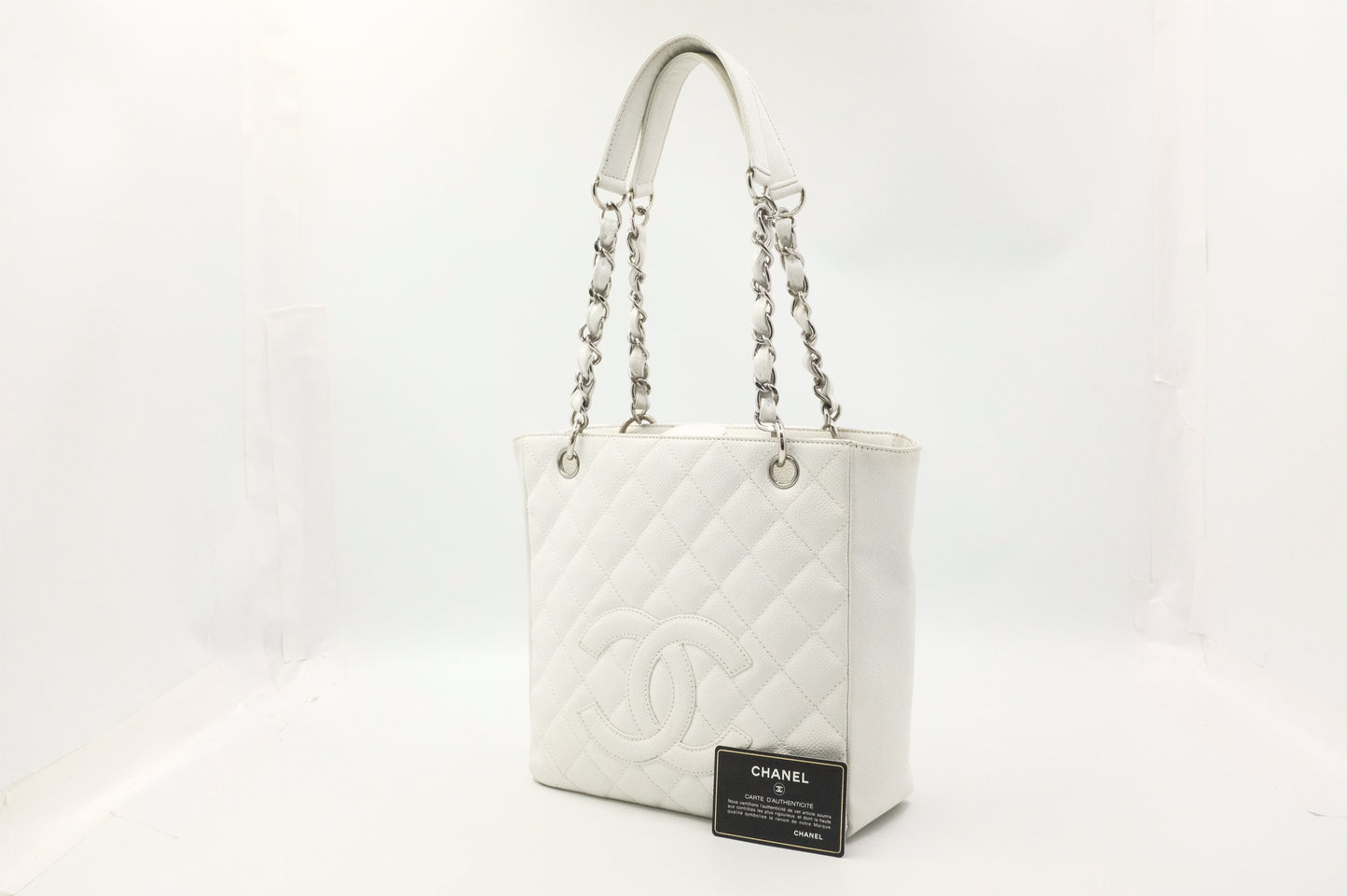 Chanel PST Petite Shopping Tote in White Caviar Leather