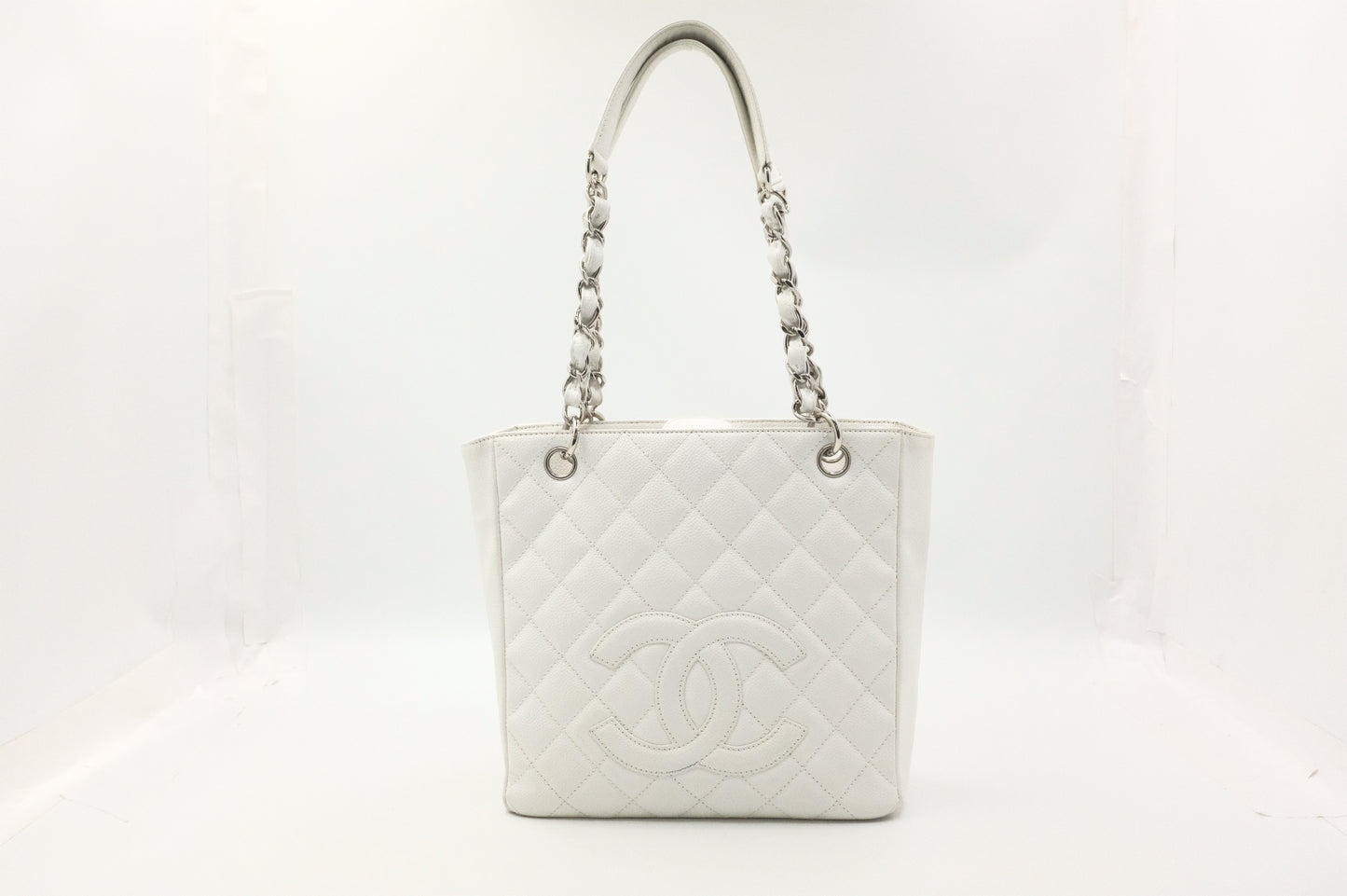 Chanel PST Petite Shopping Tote in White Caviar Leather