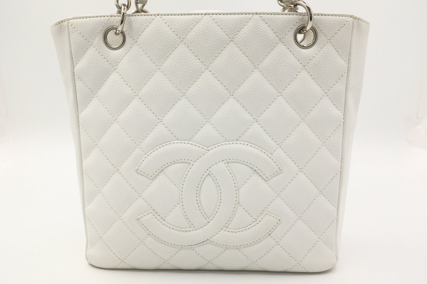 Chanel PST Petite Shopping Tote in White Caviar Leather