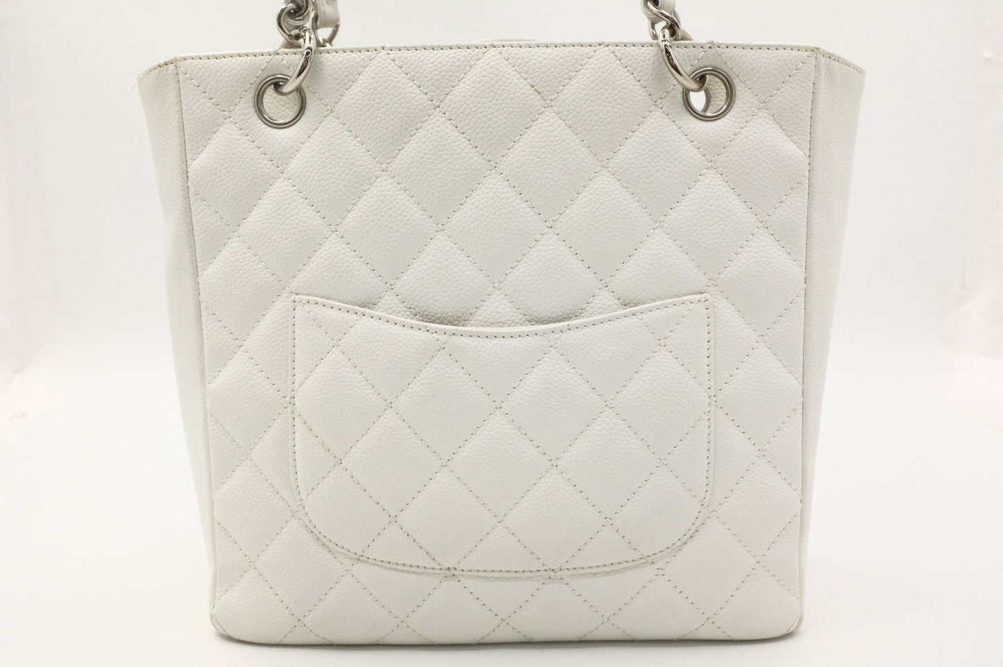 Chanel PST Petite Shopping Tote in White Caviar Leather