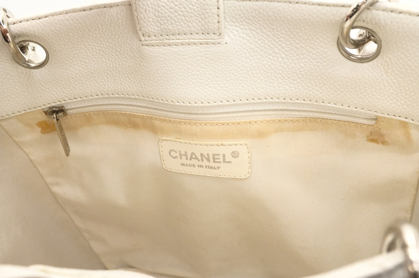 Chanel PST Petite Shopping Tote in White Caviar Leather