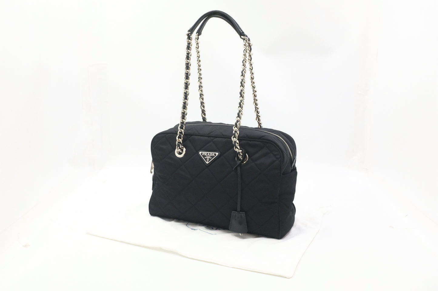 Prada Chain Shoulder Bag in Black Quilted Nylon Canvas