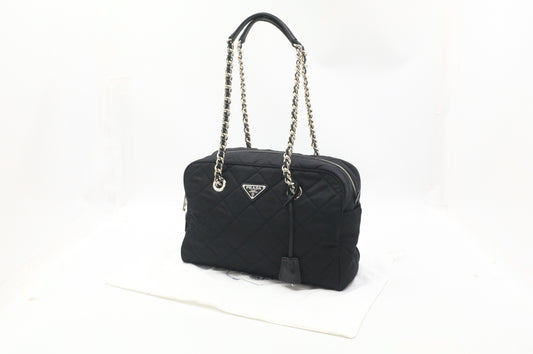 Prada Chain Shoulder Bag in Black Quilted Nylon Canvas