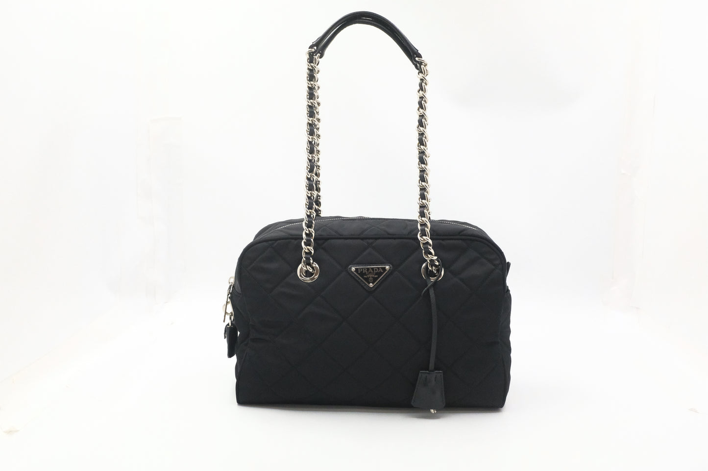 Prada Chain Shoulder Bag in Black Quilted Nylon Canvas