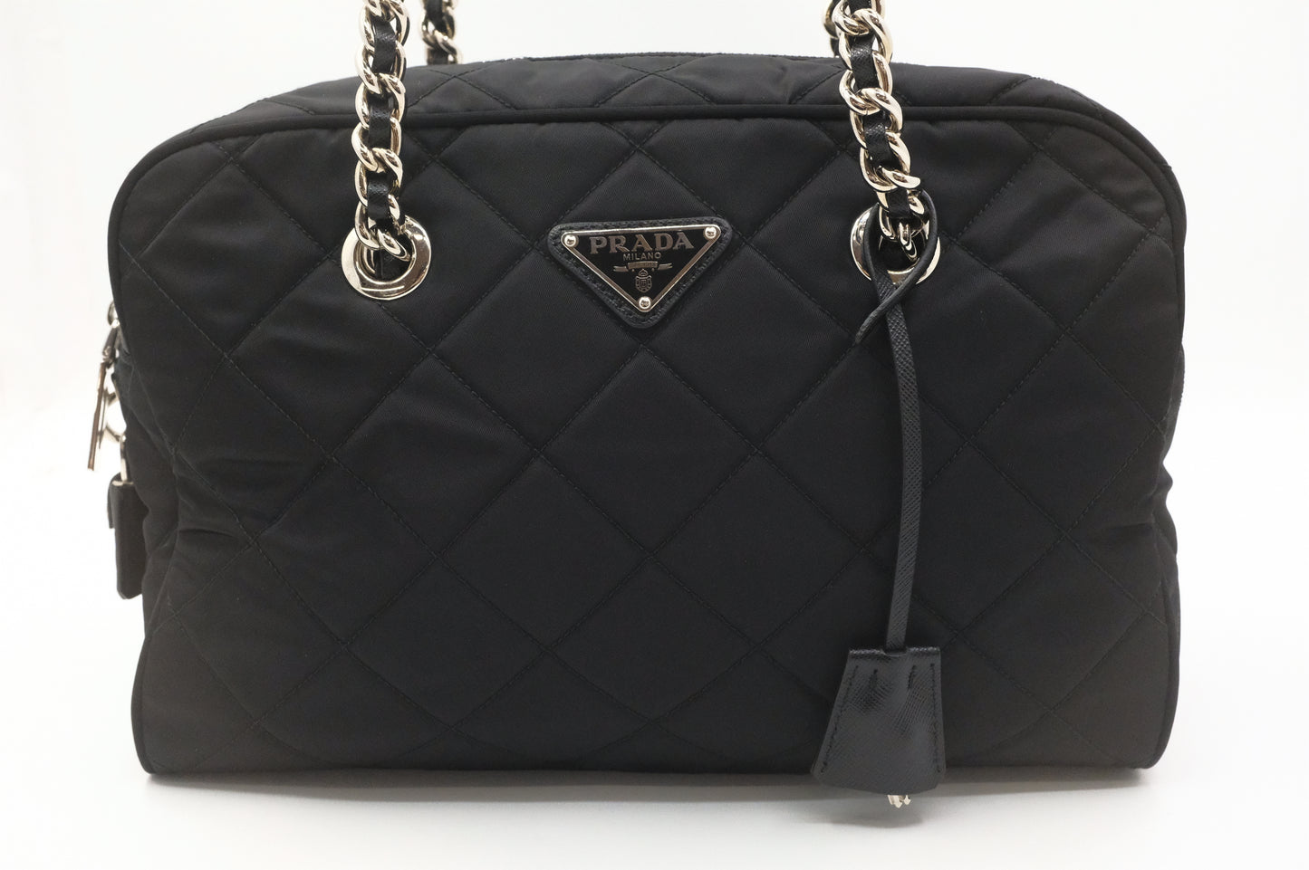 Prada Chain Shoulder Bag in Black Quilted Nylon Canvas