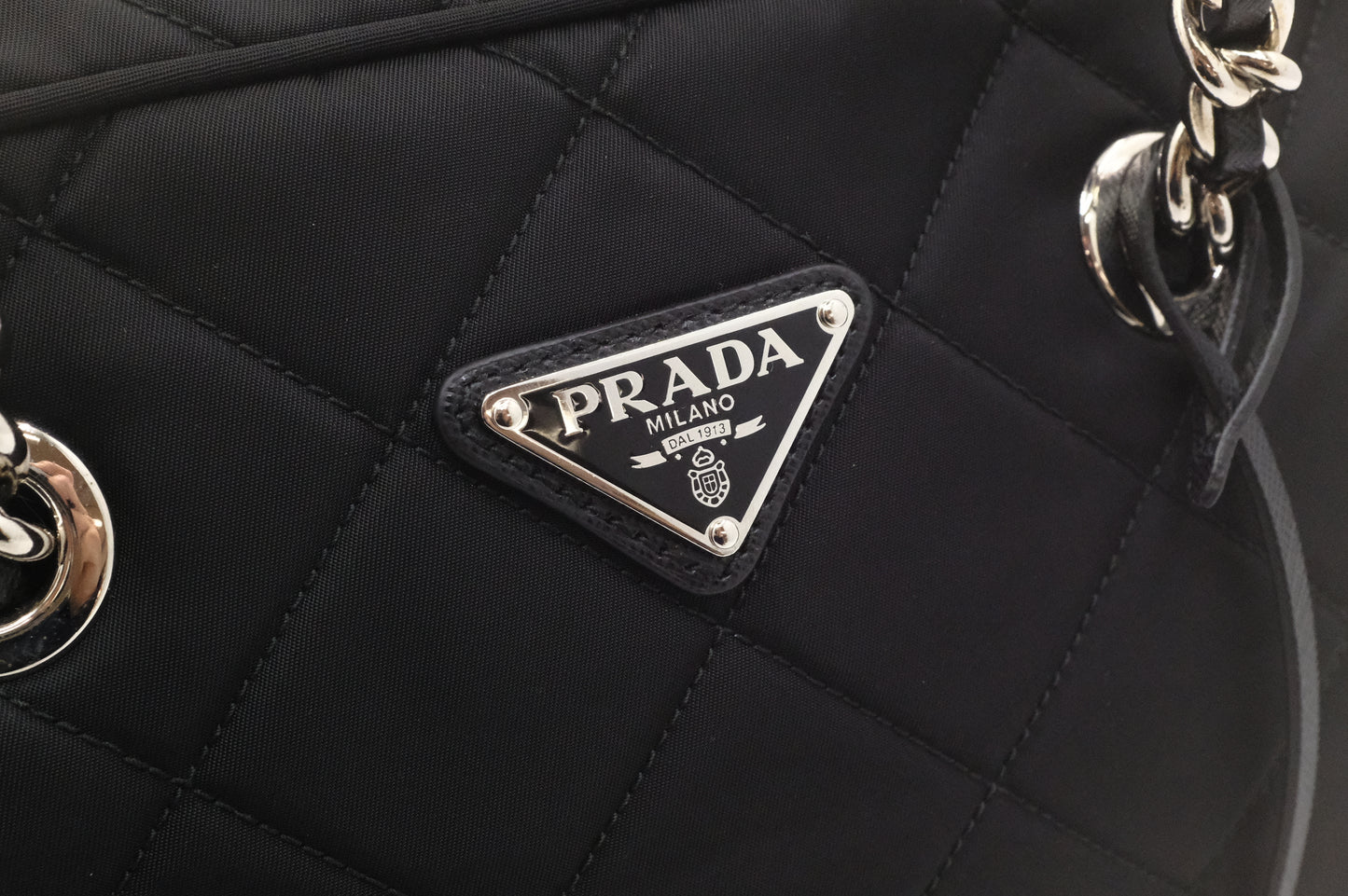 Prada Chain Shoulder Bag in Black Quilted Nylon Canvas