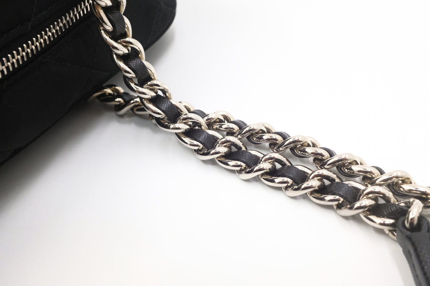 Prada Chain Shoulder Bag in Black Quilted Nylon Canvas