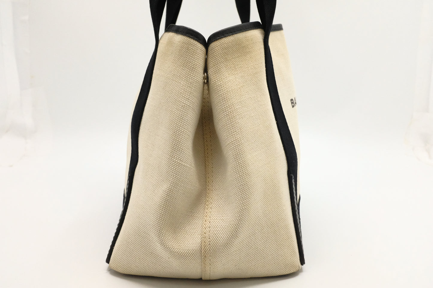 Balenciaga Navy Cabas Small Tote in Ecru and Black Canvas