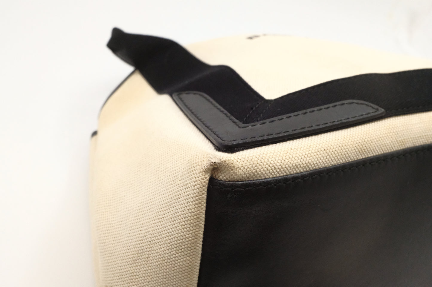 Balenciaga Navy Cabas Small Tote in Ecru and Black Canvas