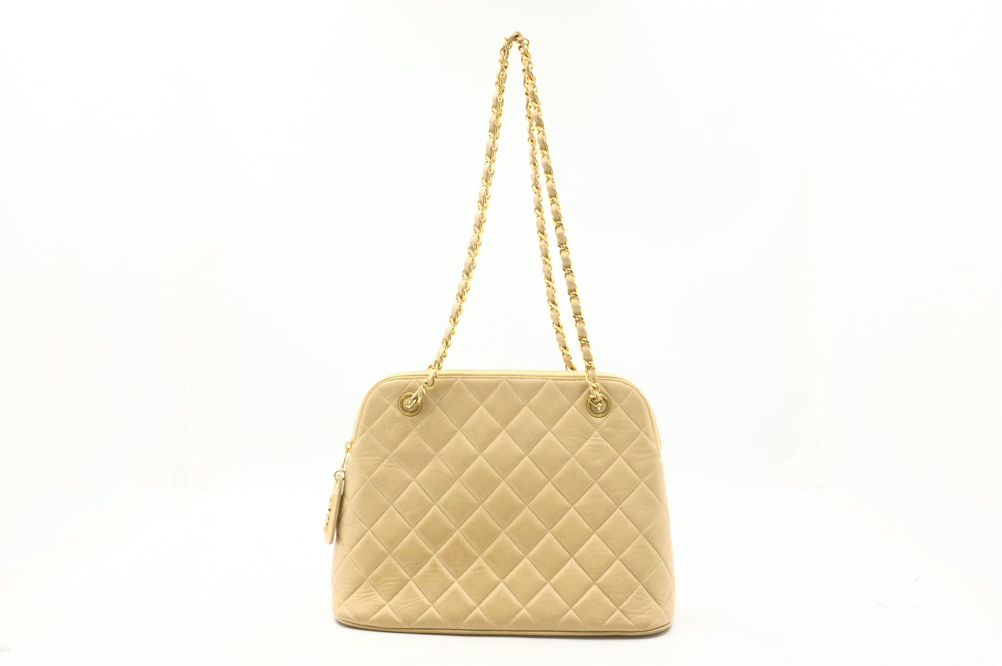 Chanel Chain Shoulder Bag in Beige Matelassé Leather