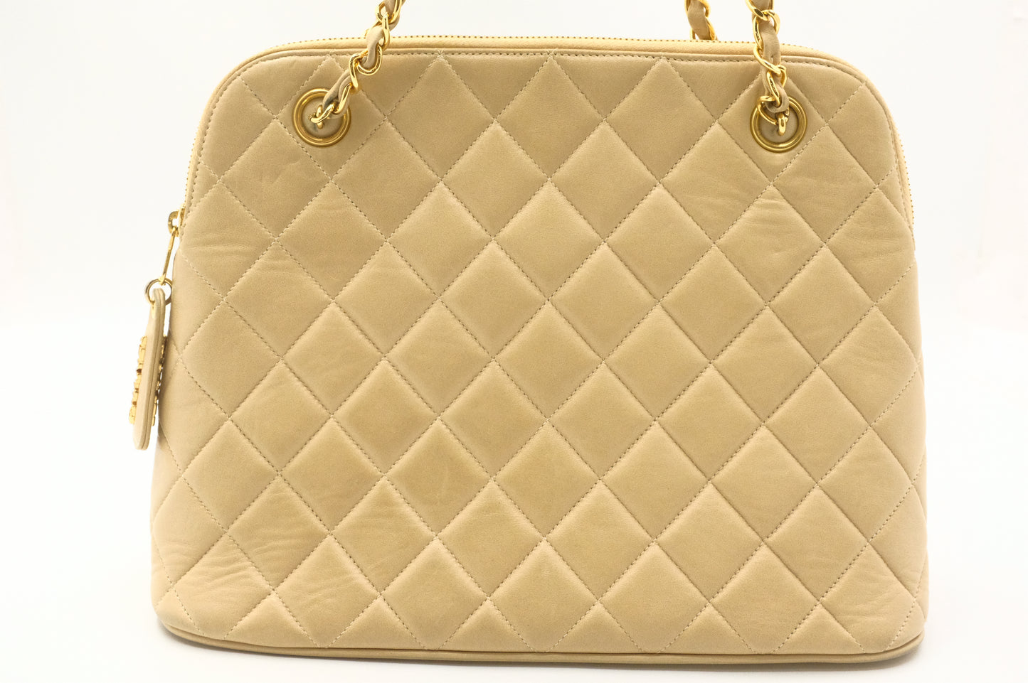 Chanel Chain Shoulder Bag in Beige Matelassé Leather
