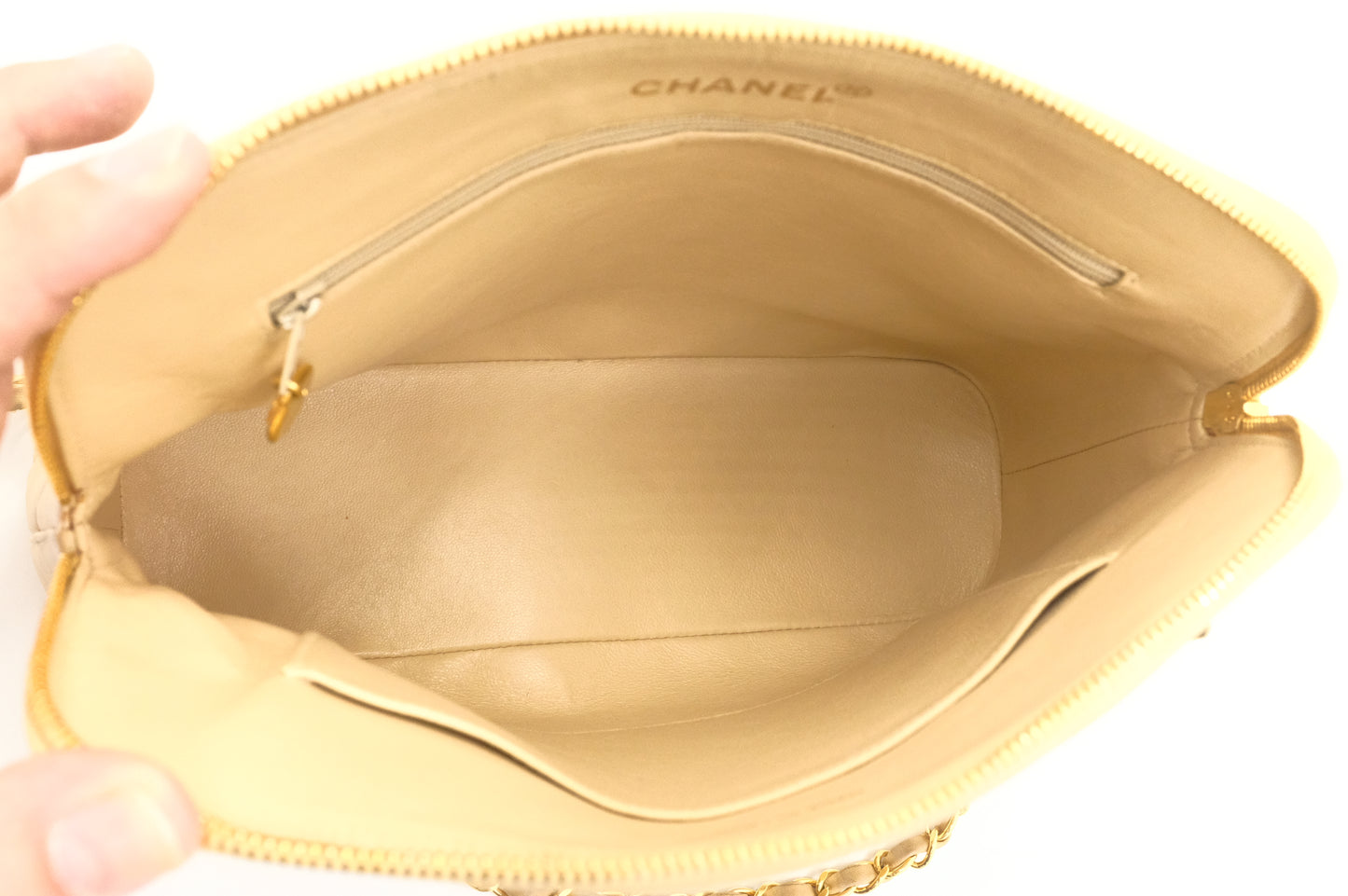 Chanel Chain Shoulder Bag in Beige Matelassé Leather