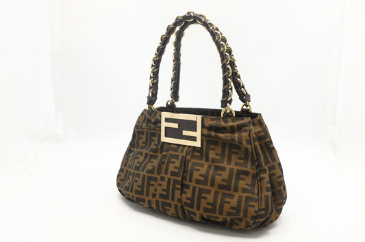 Fendi Mia Small Shoulder Bag in Zucca Canvas and Patent Leather