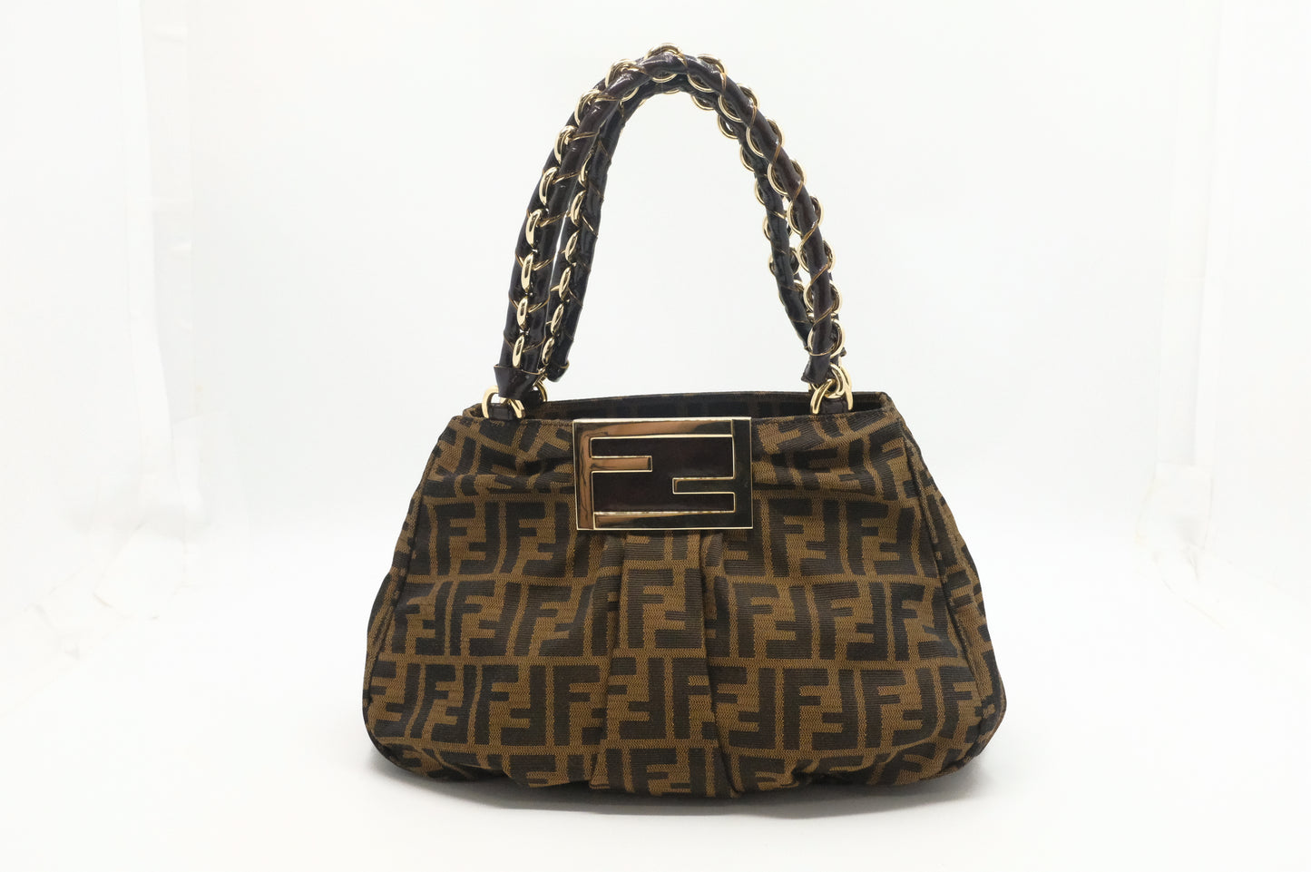 Fendi Mia Small Shoulder Bag in Zucca Canvas and Patent Leather
