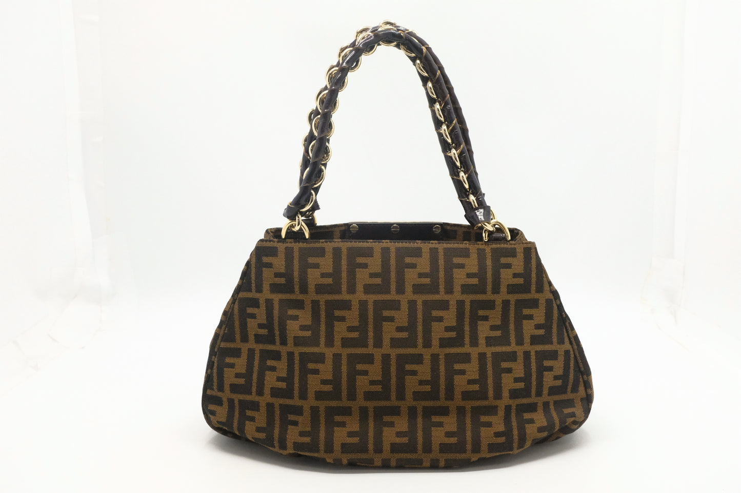 Fendi Mia Small Shoulder Bag in Zucca Canvas and Patent Leather