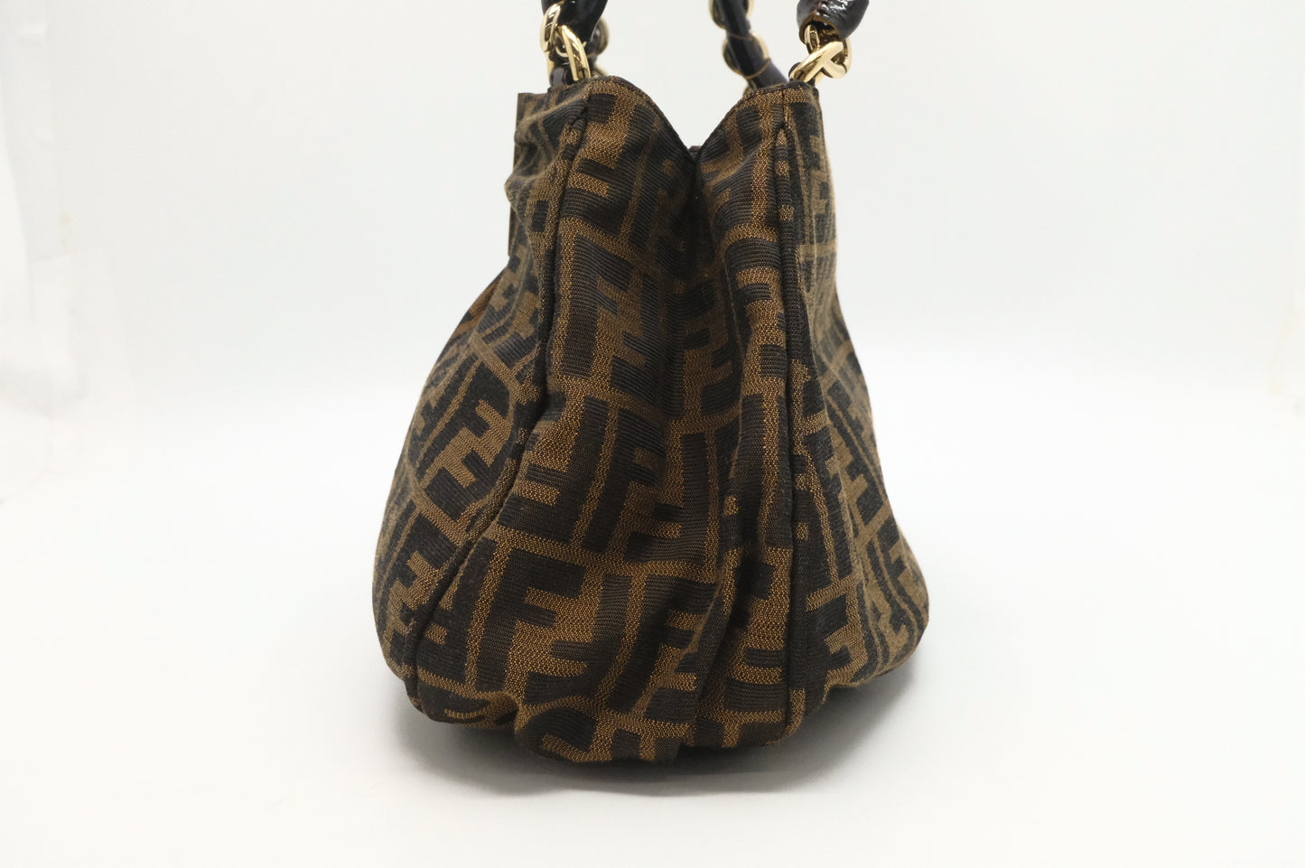 Fendi Mia Small Shoulder Bag in Zucca Canvas and Patent Leather