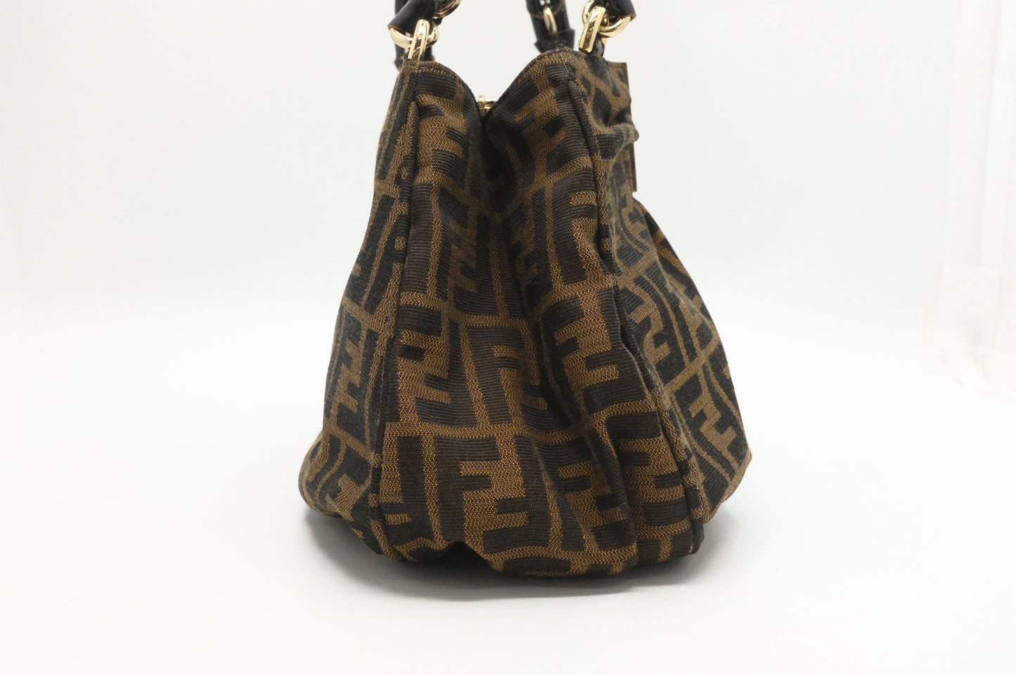 Fendi Mia Small Shoulder Bag in Zucca Canvas and Patent Leather
