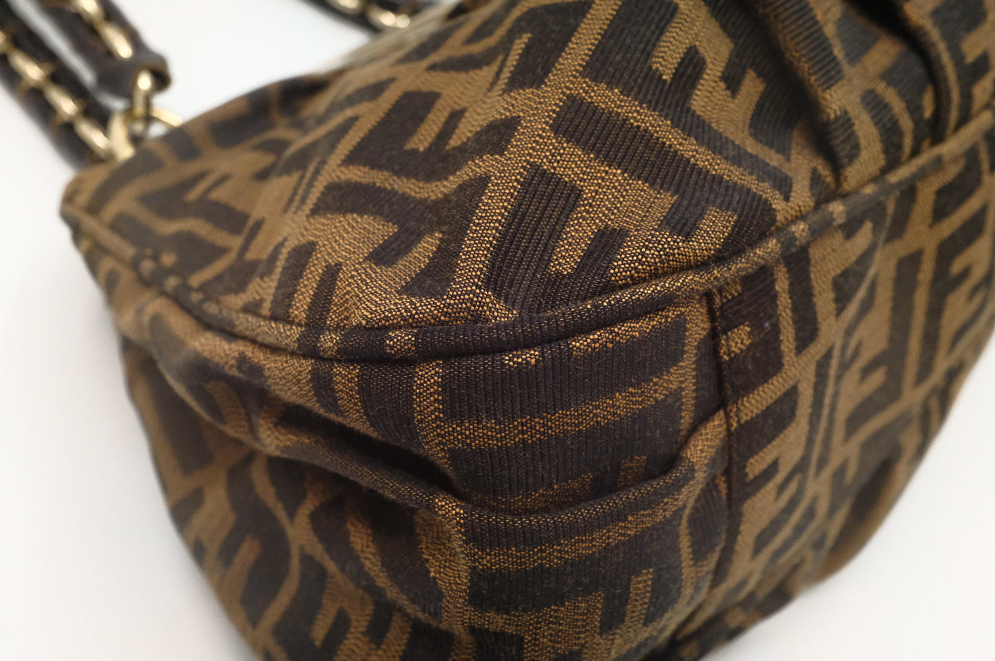 Fendi Mia Small Shoulder Bag in Zucca Canvas and Patent Leather