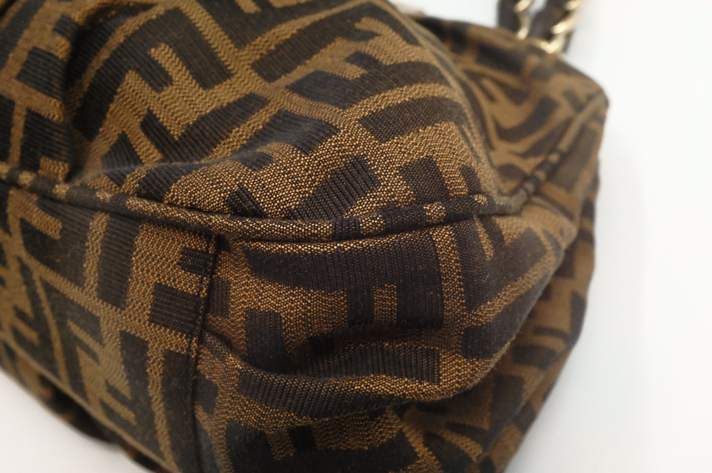 Fendi Mia Small Shoulder Bag in Zucca Canvas and Patent Leather