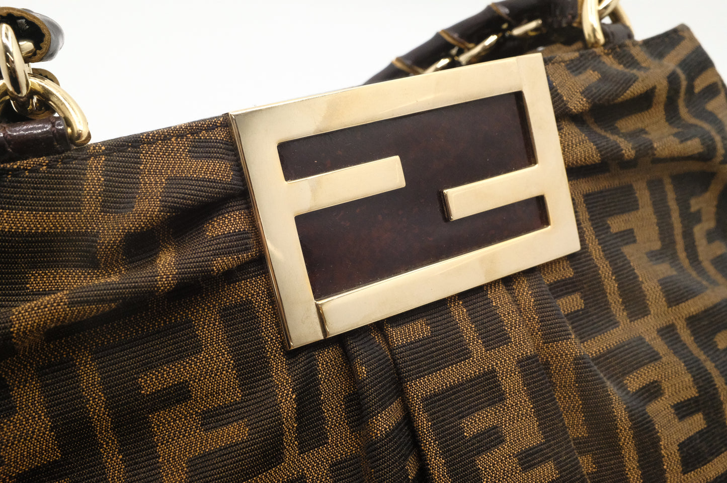 Fendi Mia Small Shoulder Bag in Zucca Canvas and Patent Leather