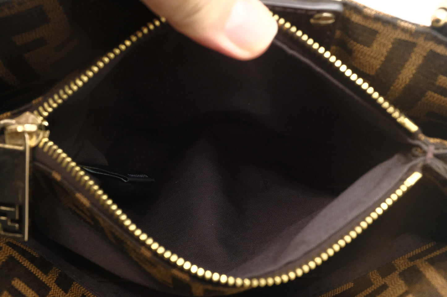 Fendi Mia Small Shoulder Bag in Zucca Canvas and Patent Leather
