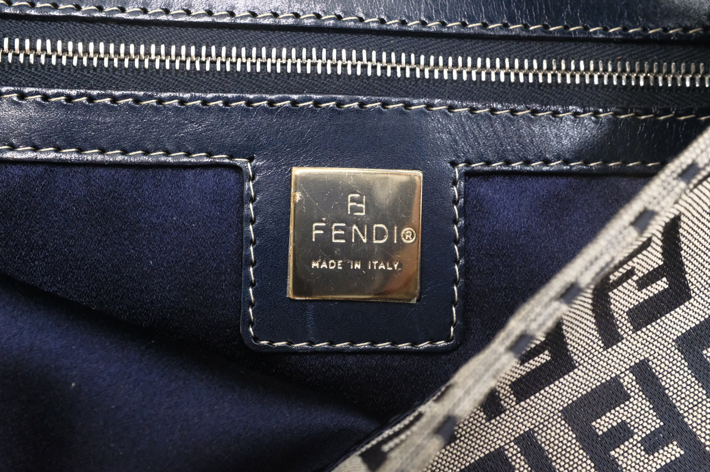 Fendi Baguette in Navy Zucca Canvas